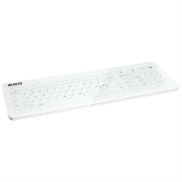 Glas Tastatur med touchpad, hvid, Bluetooth eller USB, Nordisk layout