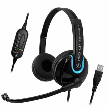 Andrea NC-255VM USB On-Ear Stereo USB Headset med In-line lydstyrke og mute kontrol