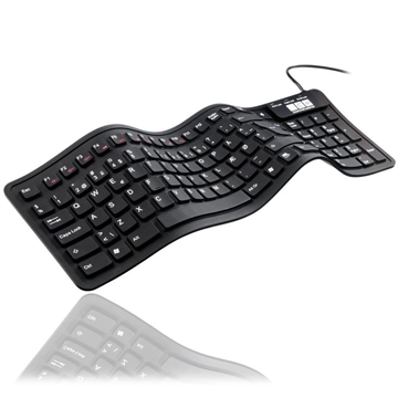 Fleksibelt vandtæt silikone gummi tastatur, sort (NORDISK layout)
